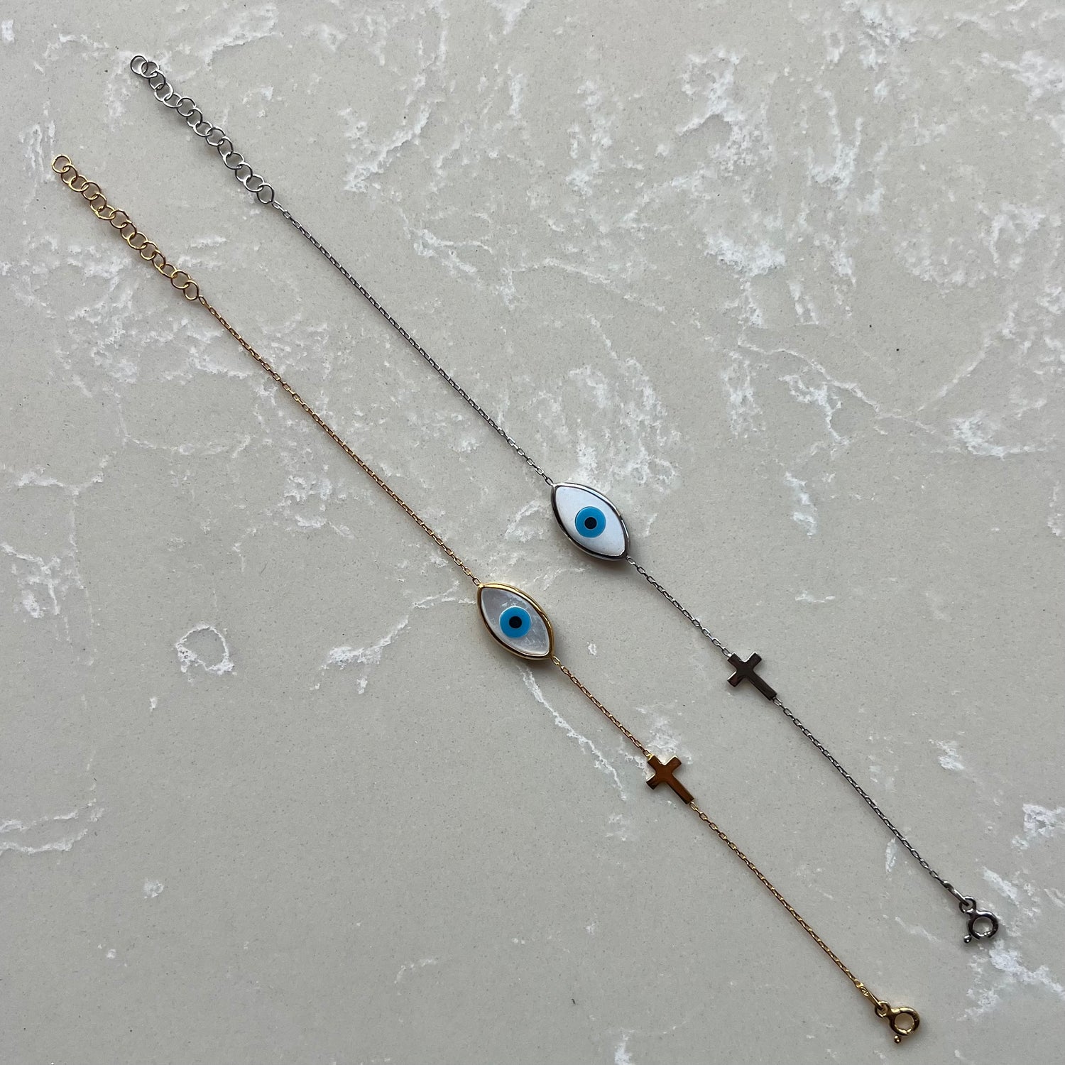 Liv Cross & Evil Eye Silver Chain Bracelet