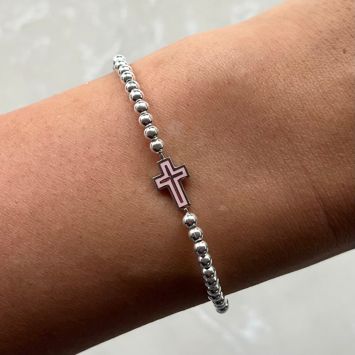 Mia Pink Silver Elastic Bracelet