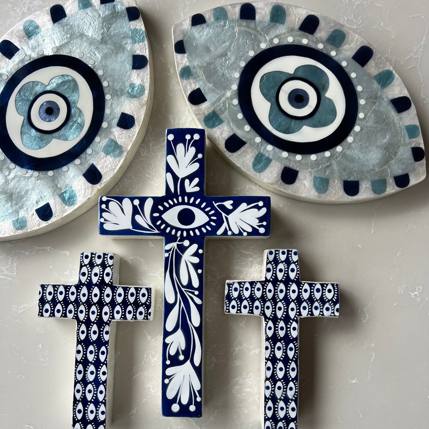 Mini Cross Evil Eye Wall Decor