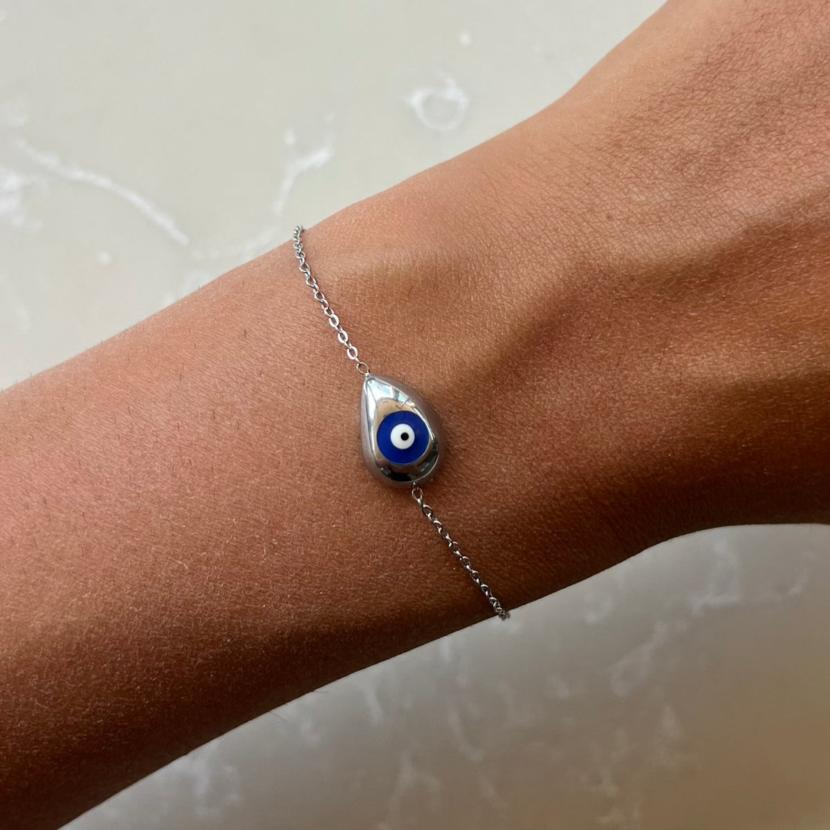 Tear Drop Dark Blue Evil Eye Chain Bracelet