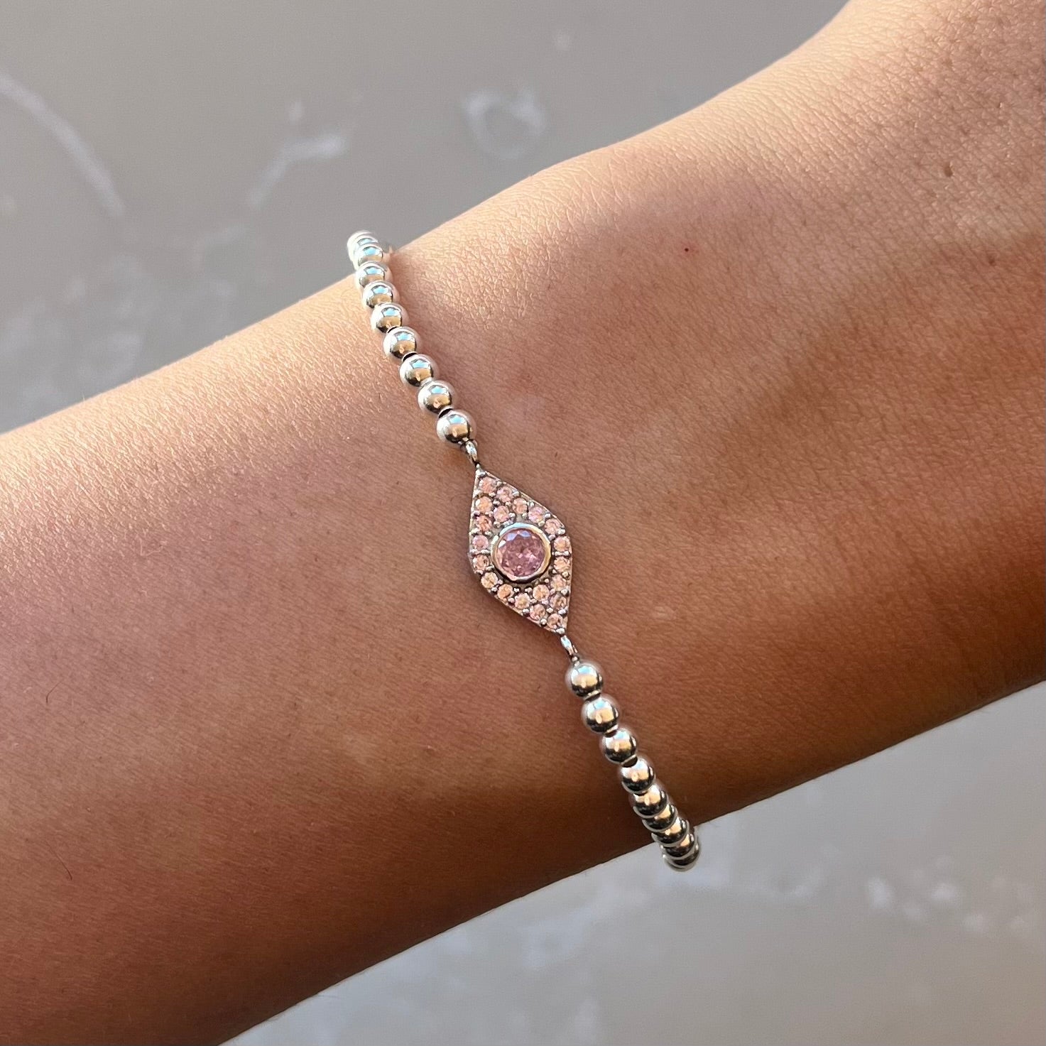 Kos Pink Silver Elastic Bracelet