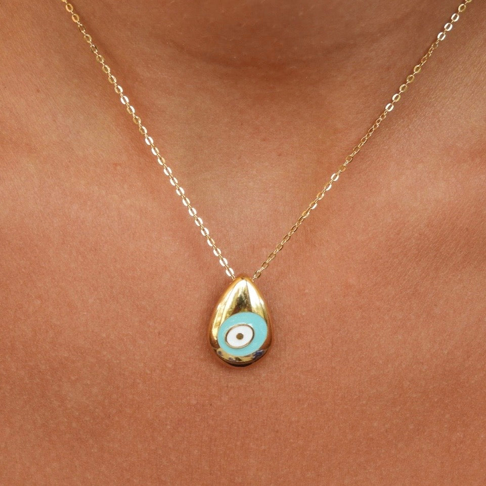Evelyn Light Blue Gold Evil Eye Necklace