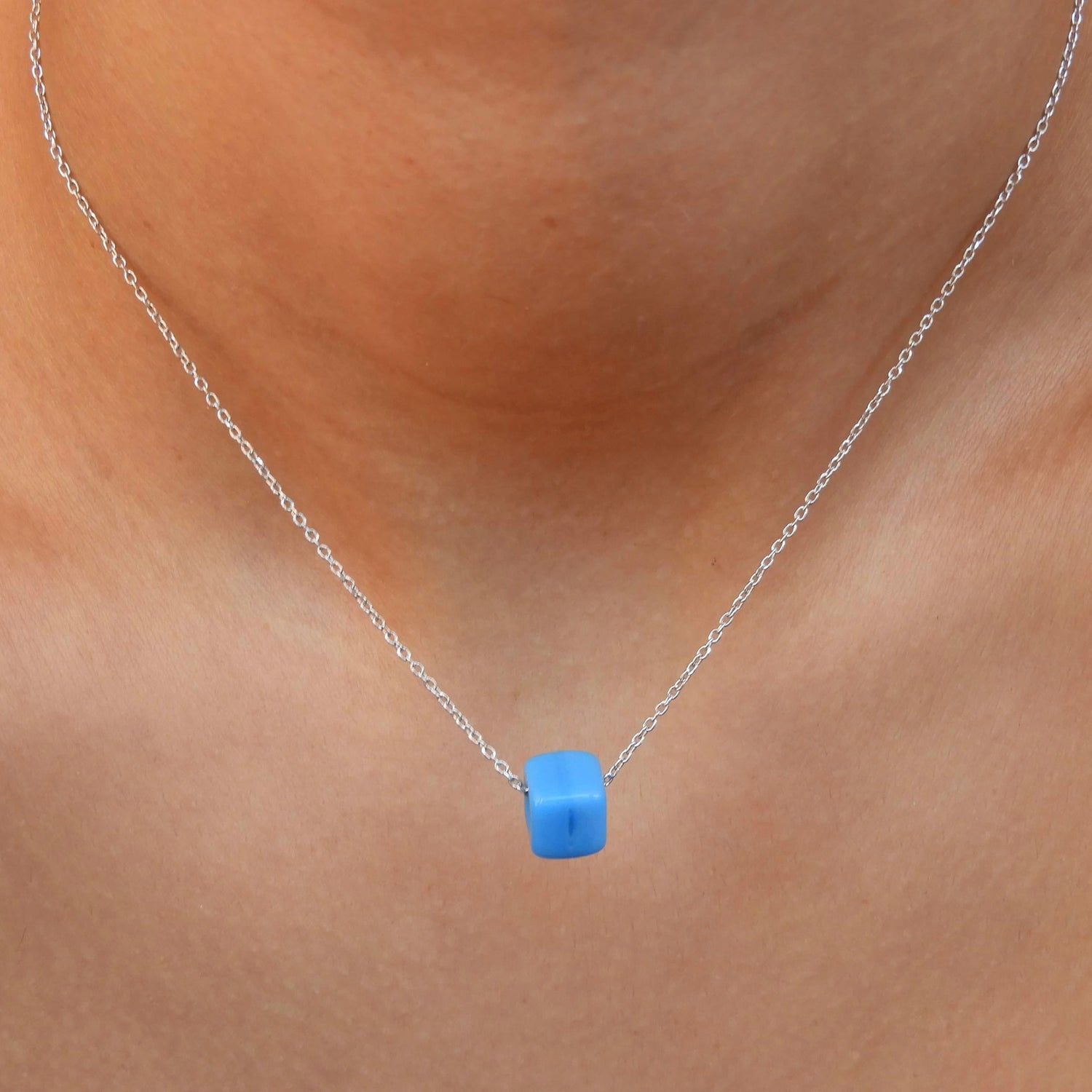 Xandra Greek Blue Bead Silver Necklace