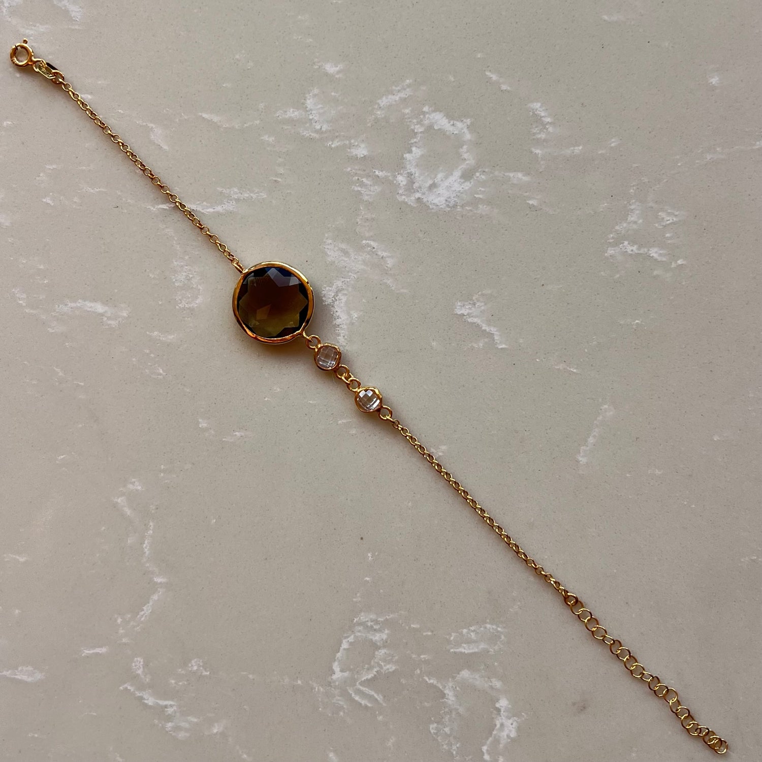 Olive Quartz 22k Gold Chain Bracelet