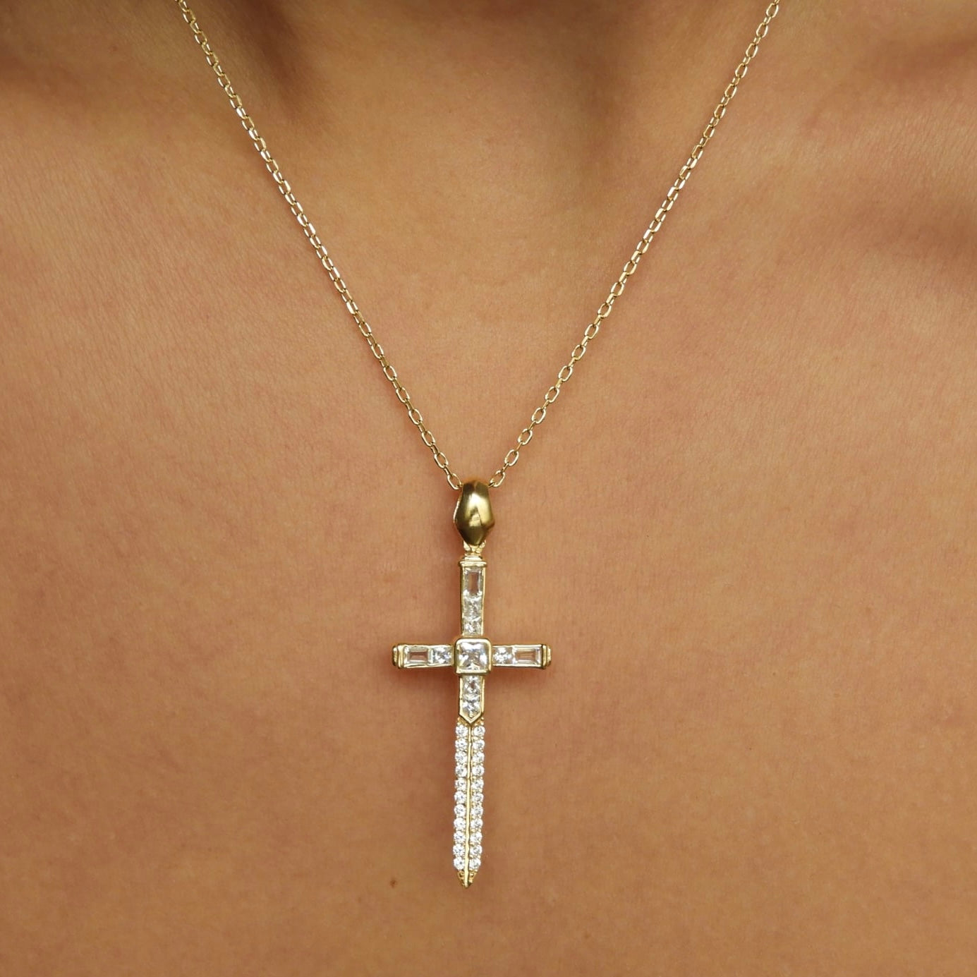 Chrysanthe Cross Gold Necklace