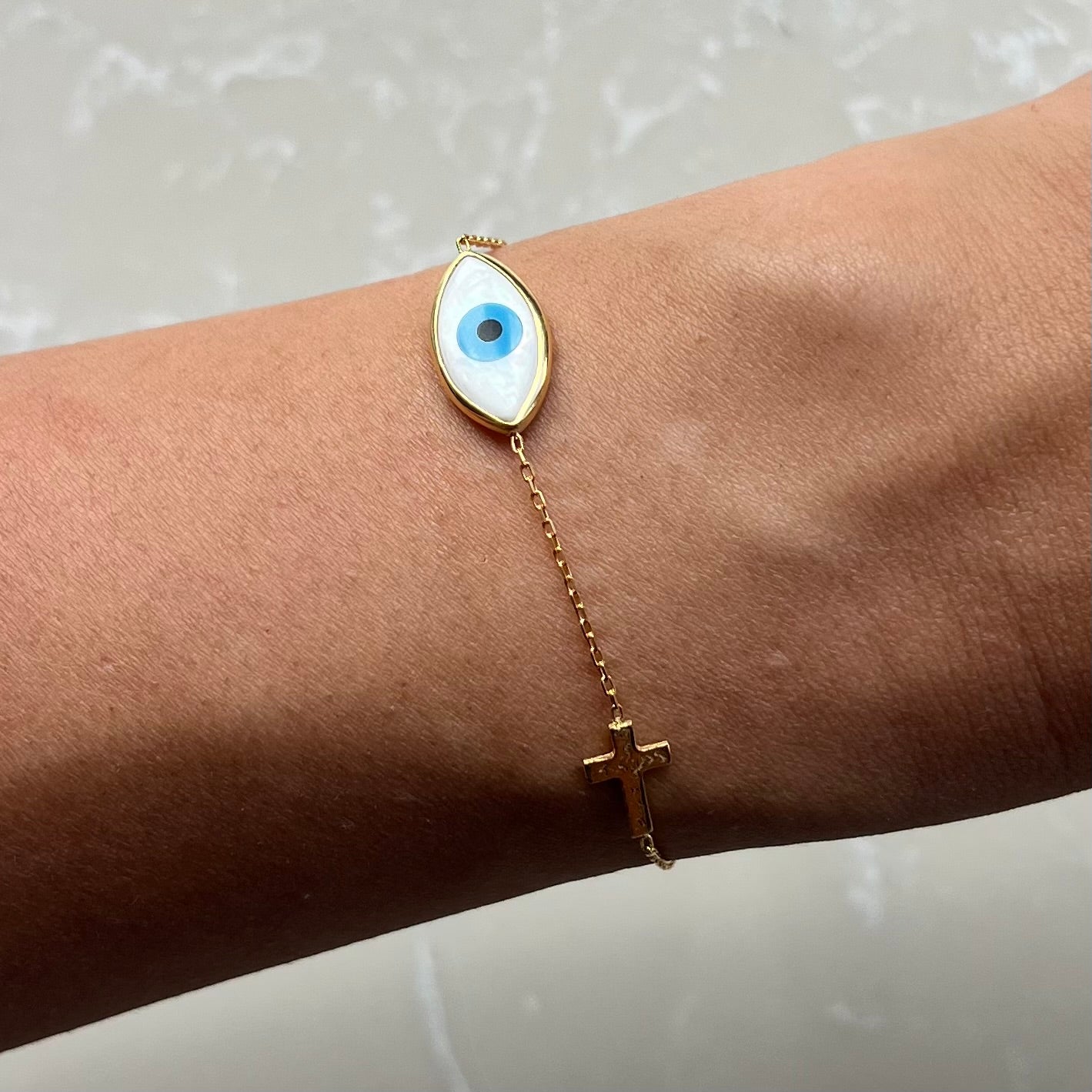 Liv Cross & Evil Eye Gold Chain Bracelet