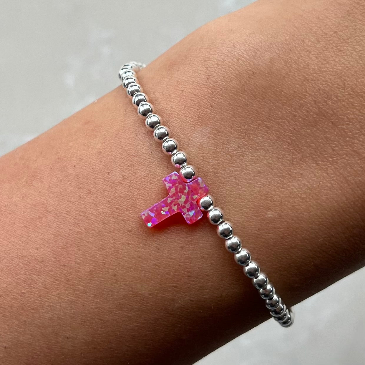 Gigi Hot Pink Silver Elastic Bracelet
