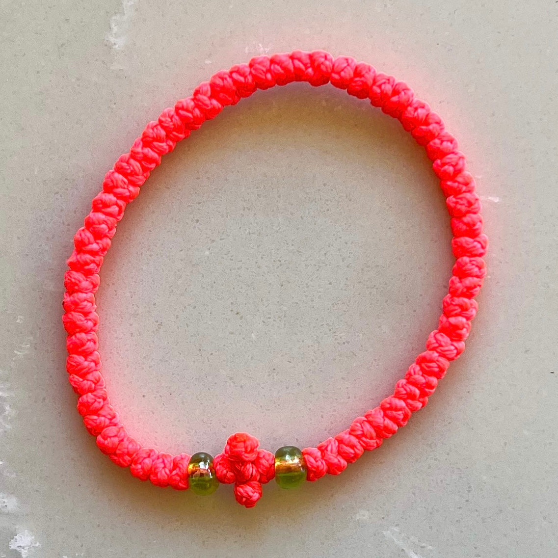 Komboskini Fluro Pink With Green Bead