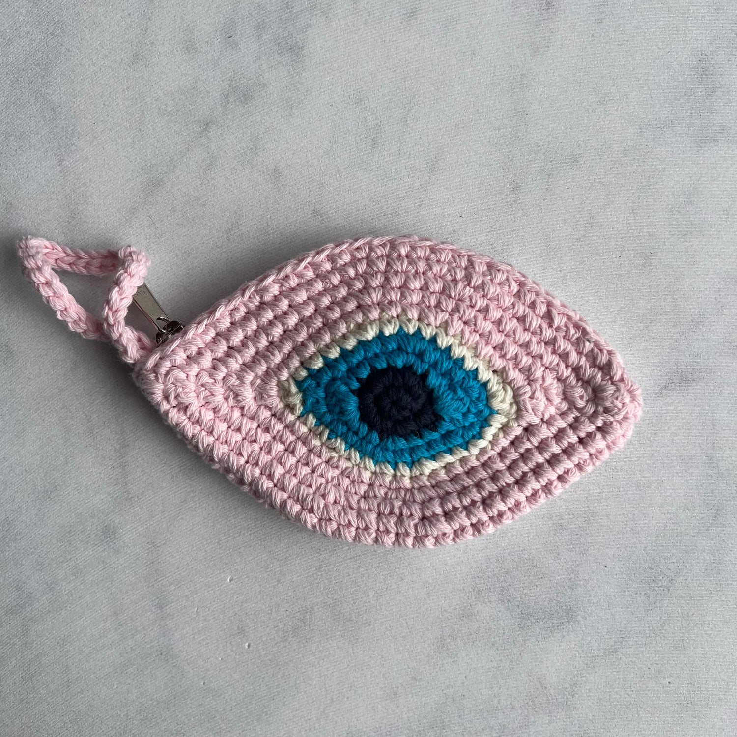 Pale Pink Crochet Evil Eye Purse
