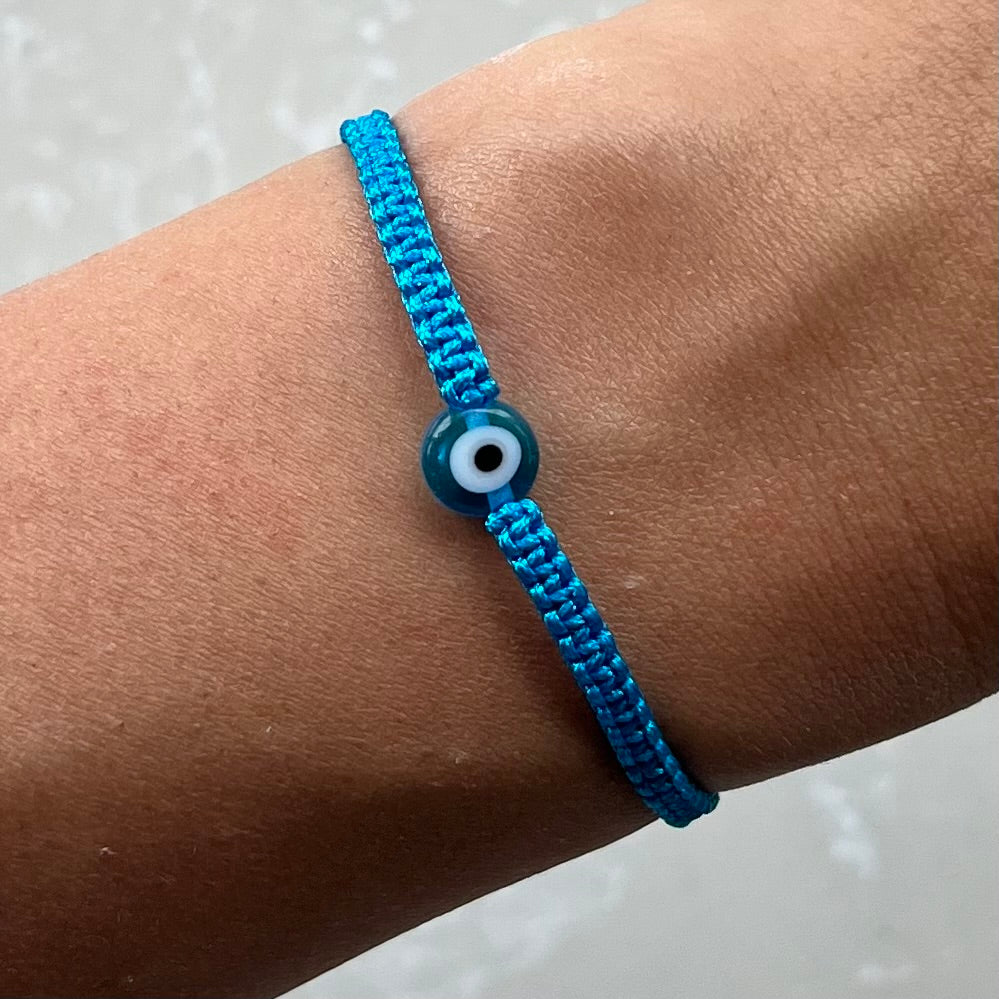 Evil Eye Cord Bracelet Light Blue With Light Blue Eye