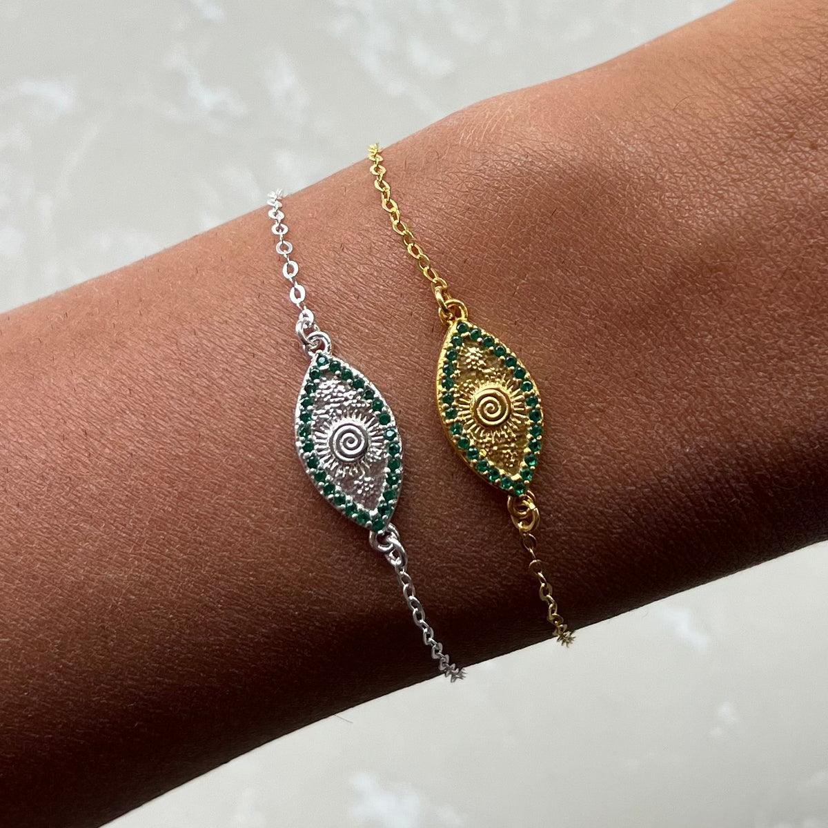 Acantha Green Silver Chain Bracelet