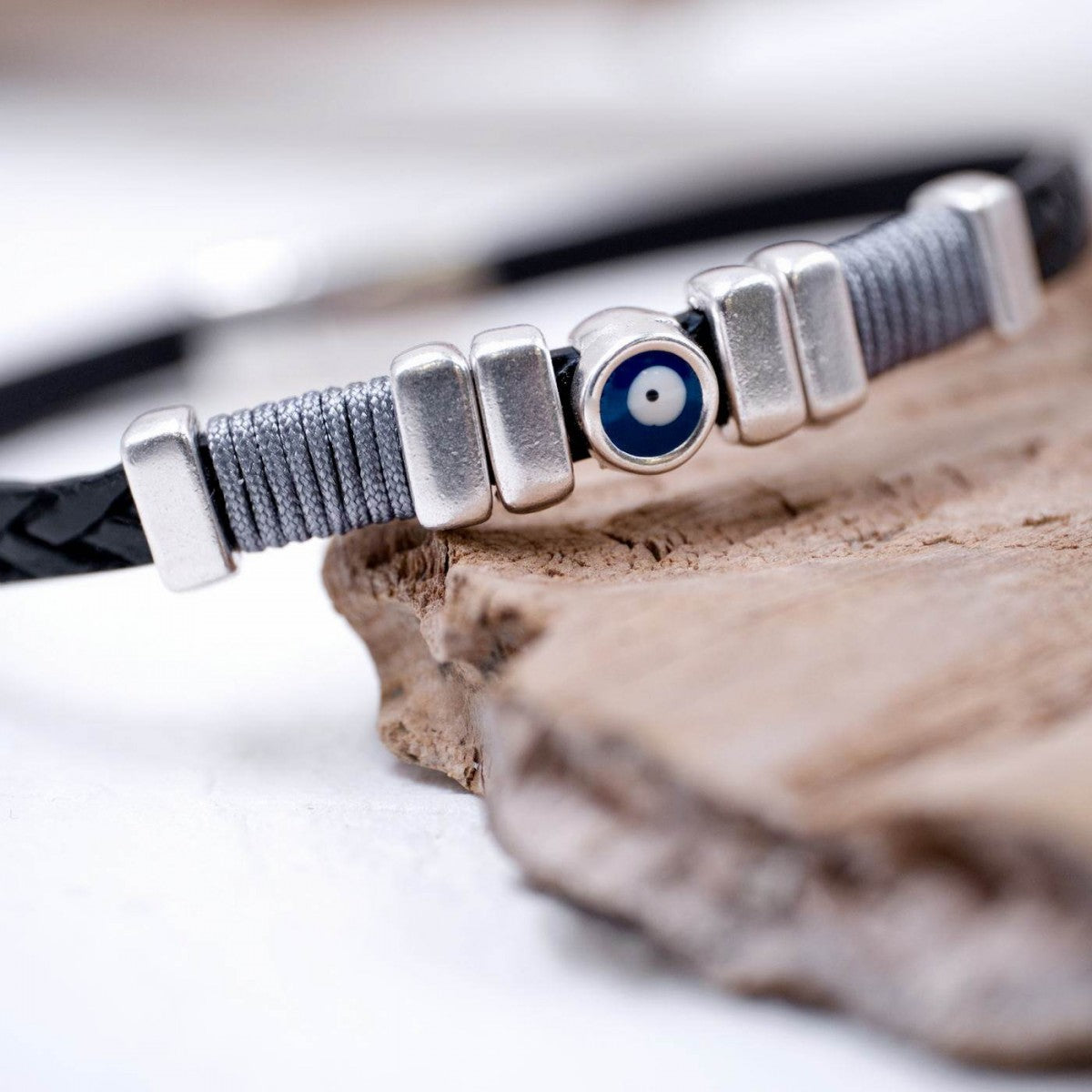 Enamel Eye Black Leather Bracelet