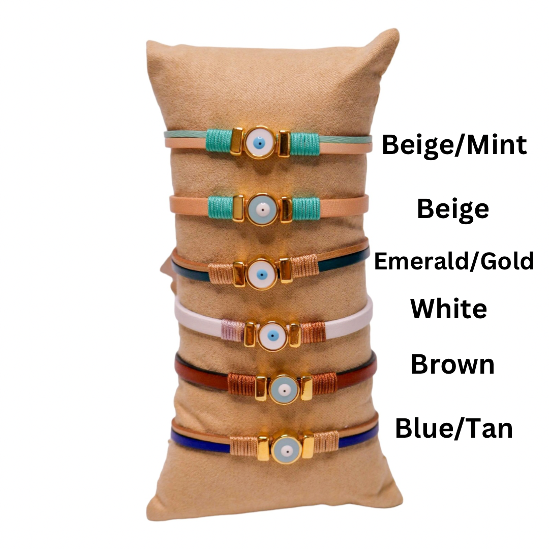 Blue/White Eye Leather Bracelets