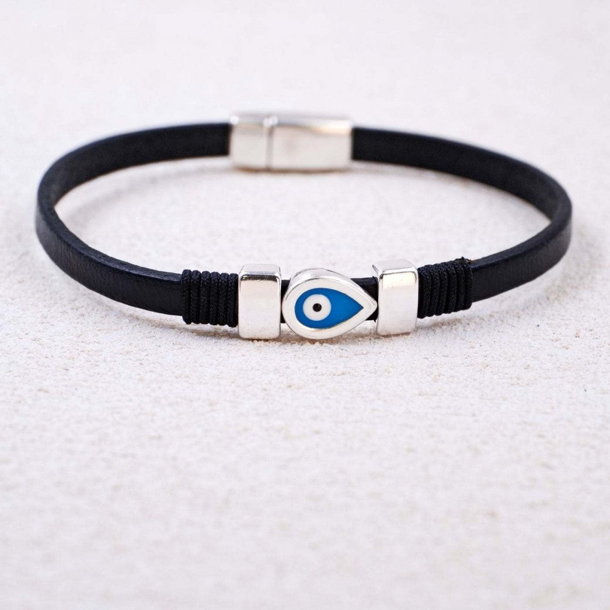 Tear Drop Eye Black Leather Bracelet