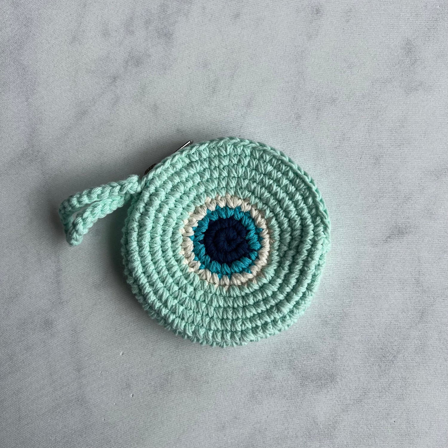 Mint Round Crochet Evil Eye Purse