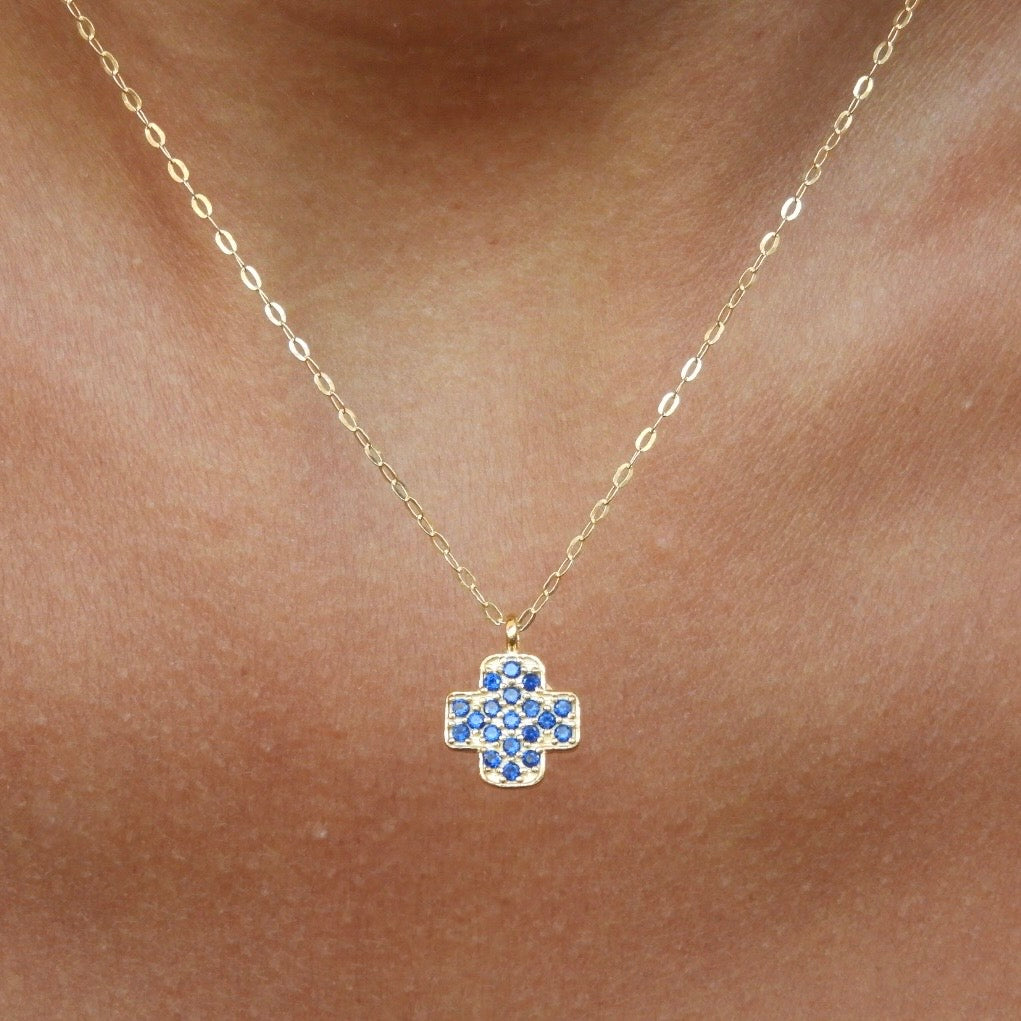 Rebecca Dark Blue Gold Cross Necklace