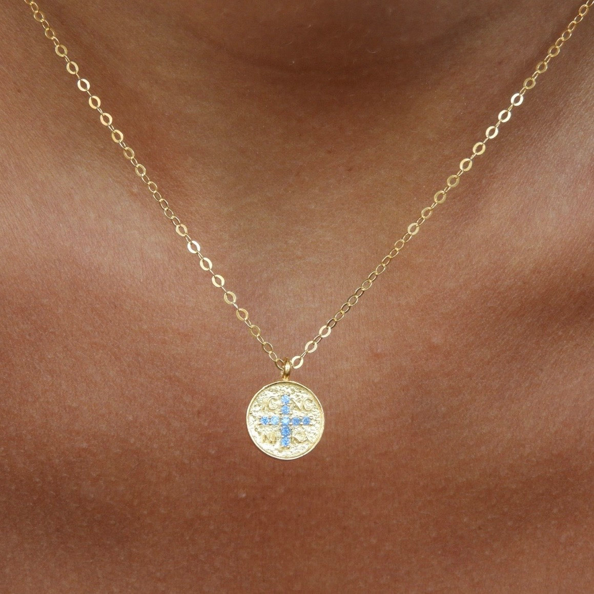 ICXC NIKA Blue Gold Cross Necklace
