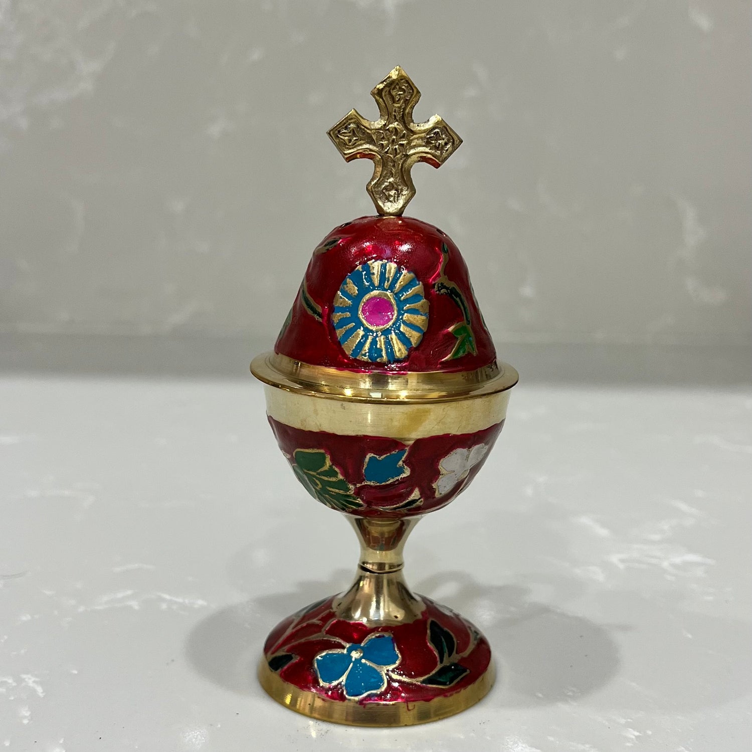 Candy Apple Red & Gold Enamel Thimiato