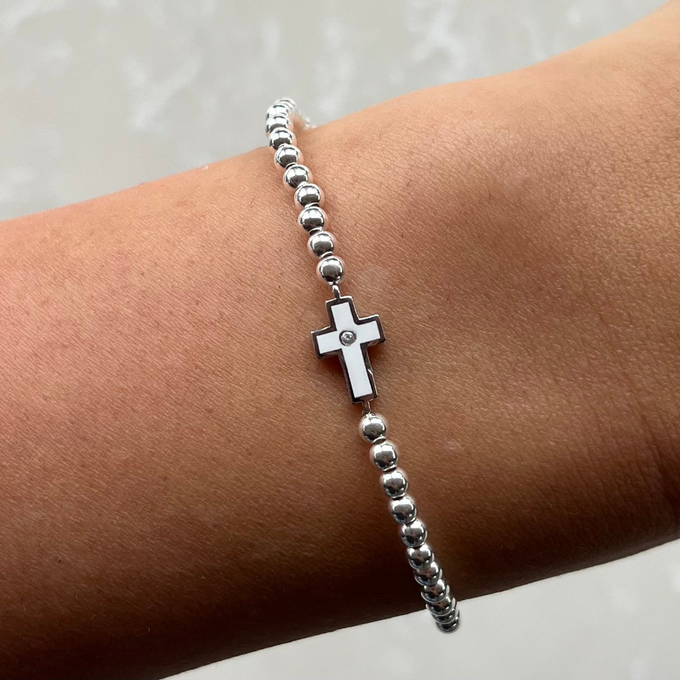 Mia White Silver Elastic Bracelet