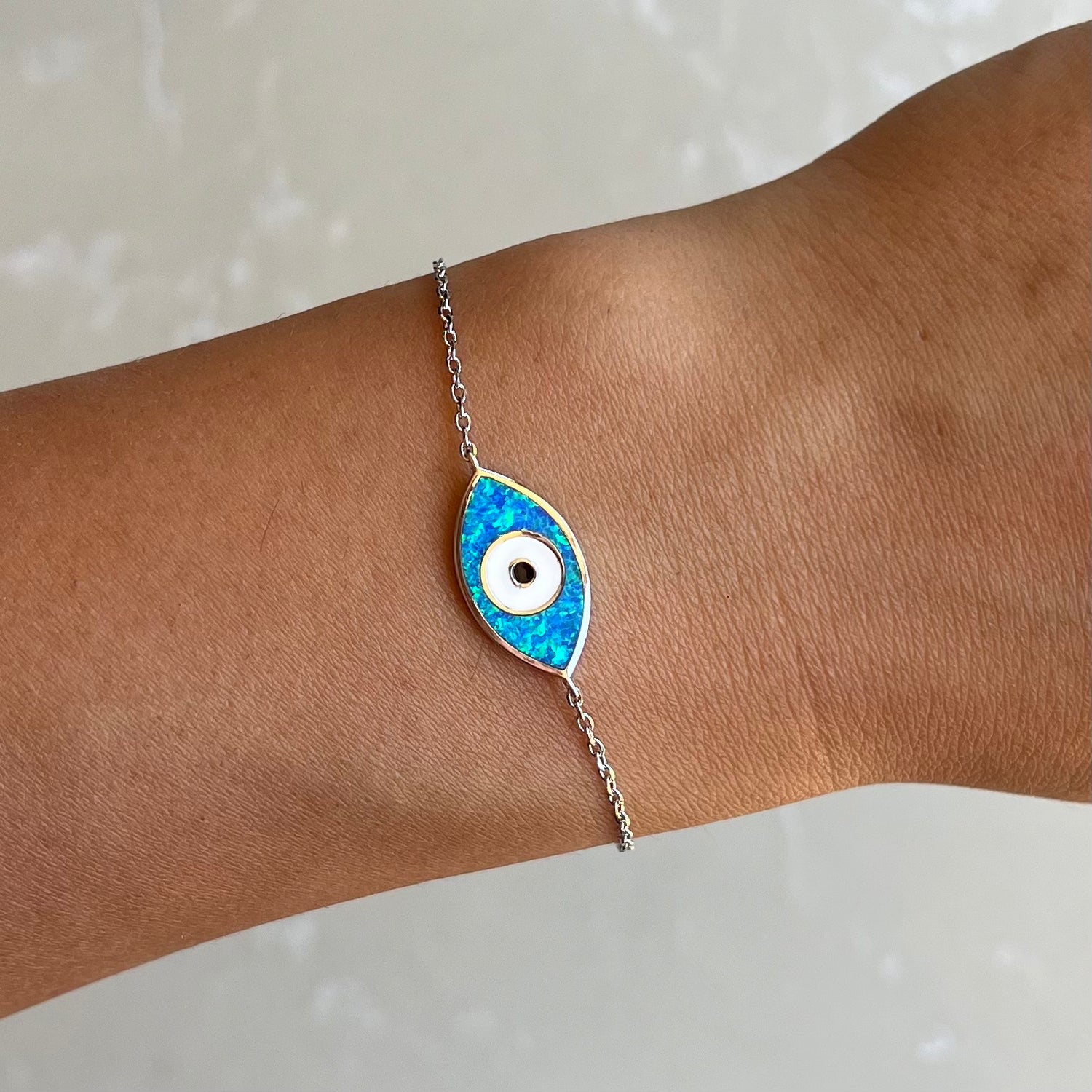 Opal Evil Eye Silver Chain Bracelet