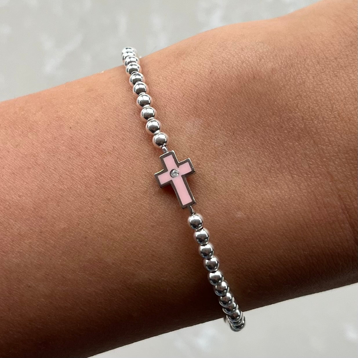 Mia Pink Silver Elastic Bracelet