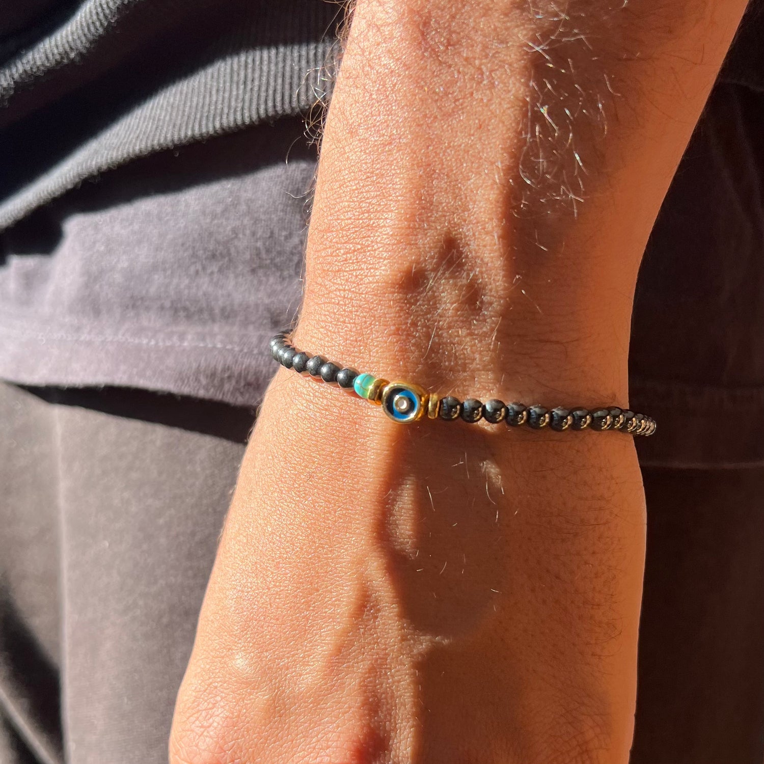 Evil Eye Hematite Stone Elastic Bracelet