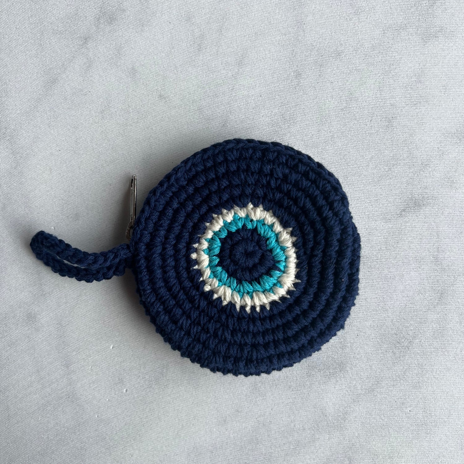 Navy Round Crochet Evil Eye Purse