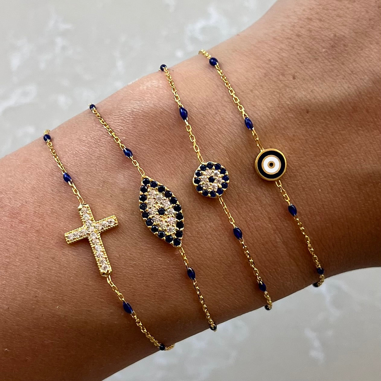 Angeliki Blue Enamel Chain Bracelet Gold