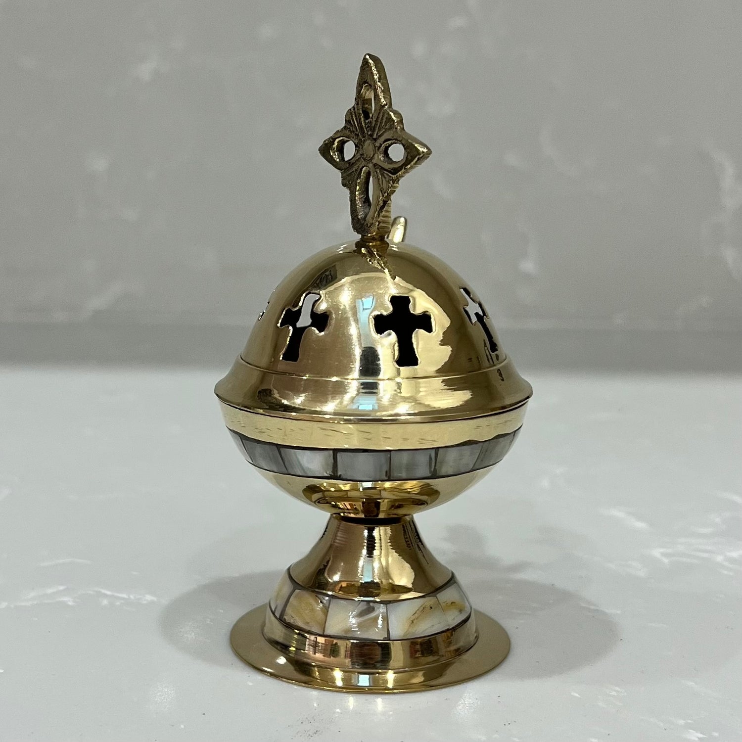 Round Brass Mother Of Pearl Thimiato