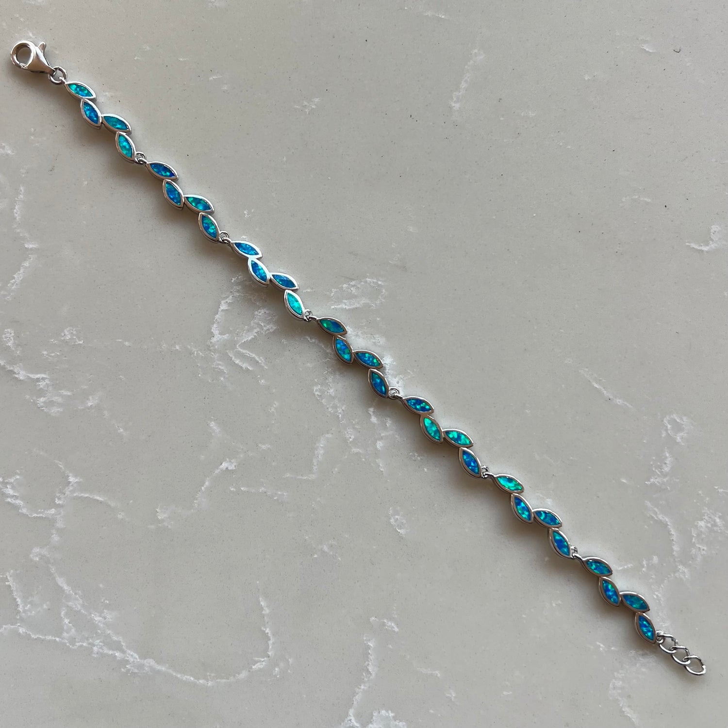 Opalite Olive Leaf Silver Chain Bracelet