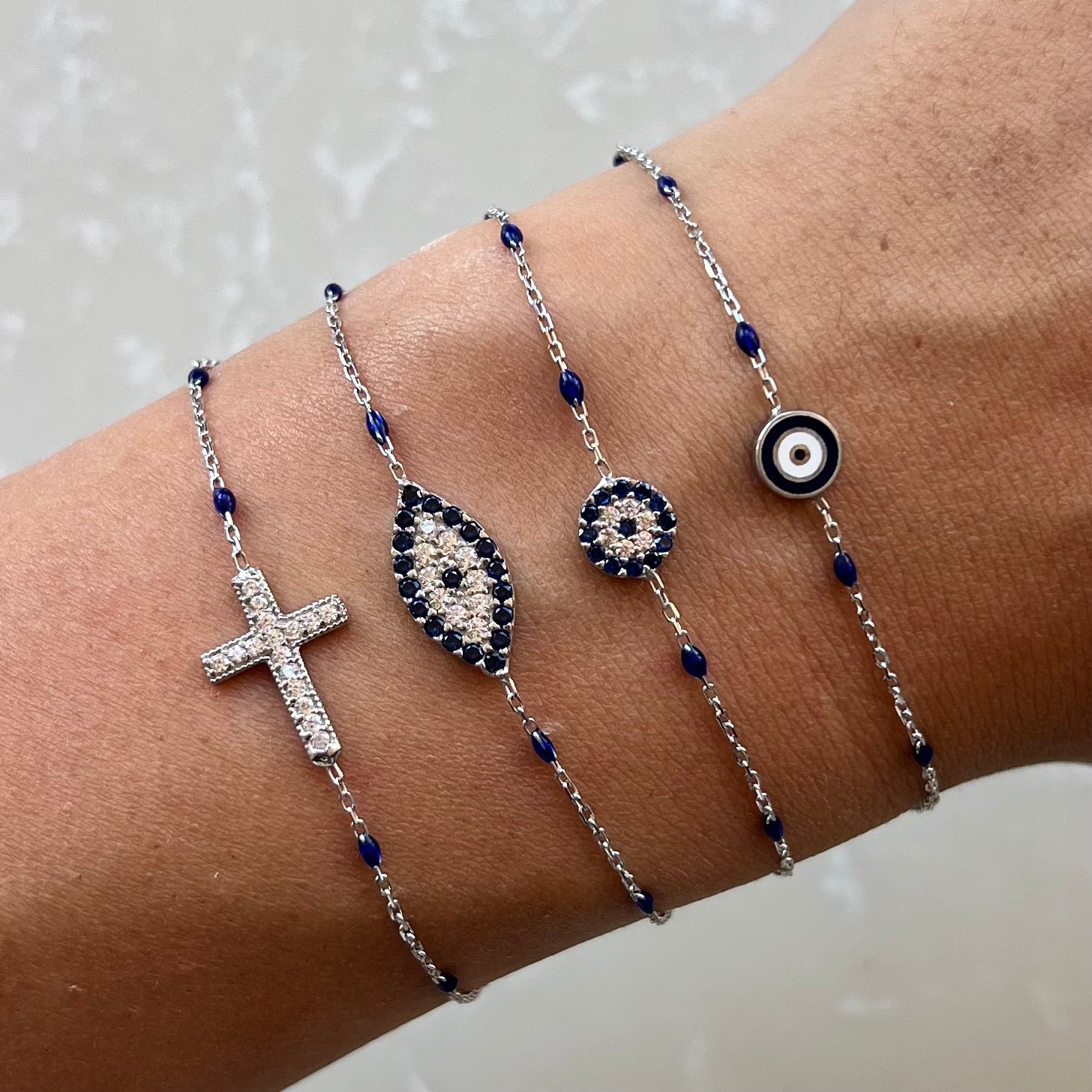 Angeliki Blue Enamel Chain Bracelet Silver