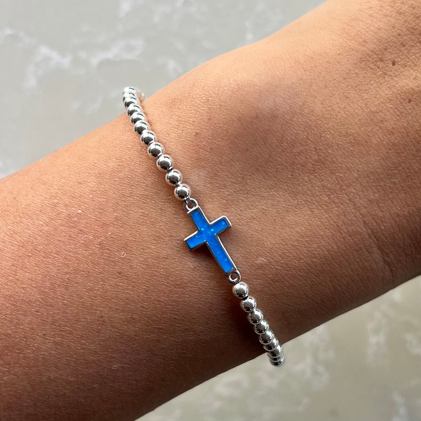 Voula Opal Silver Elastic Bracelet