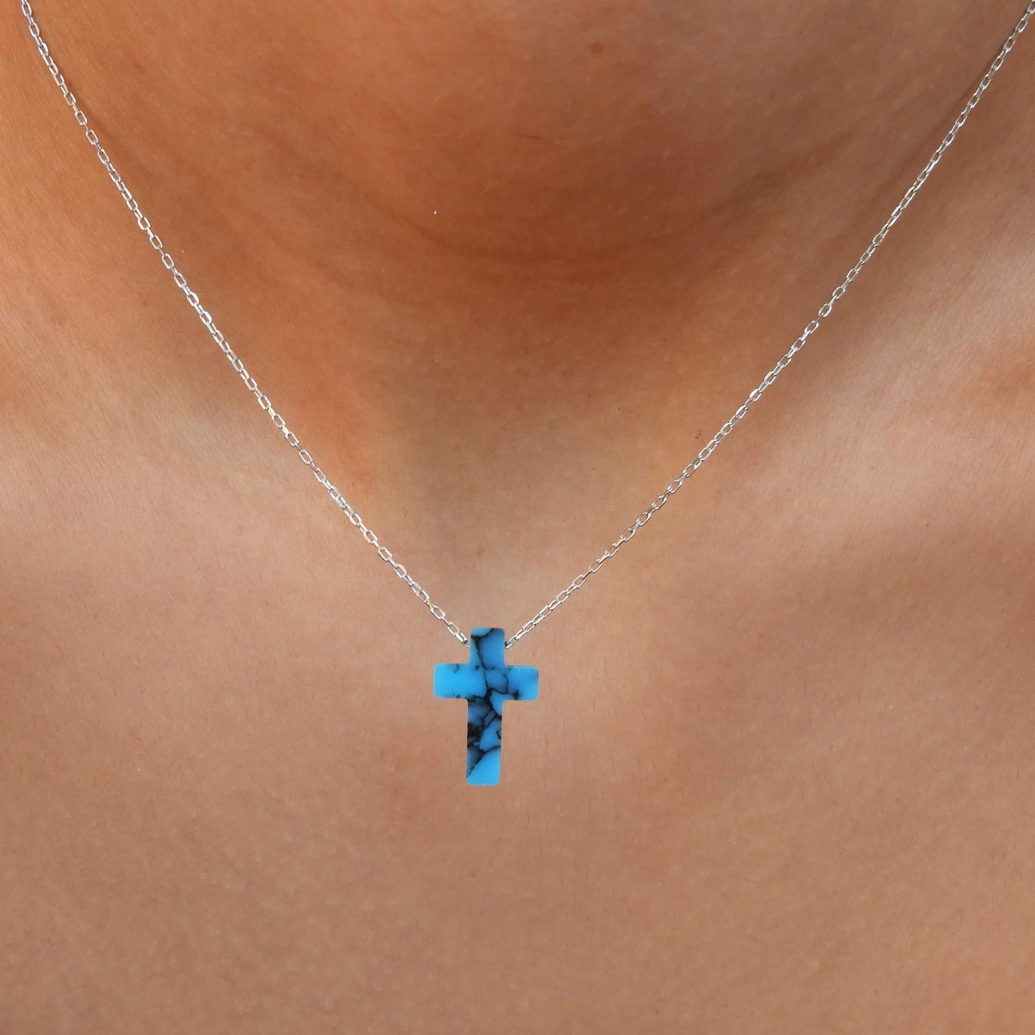 Maria Blue Cross Silver Necklace
