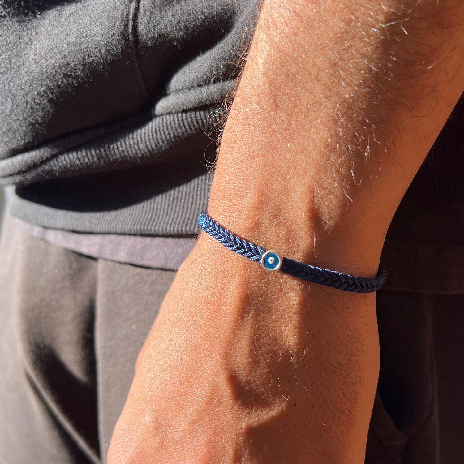 Saki Navy Braided Evil Eye Bracelet