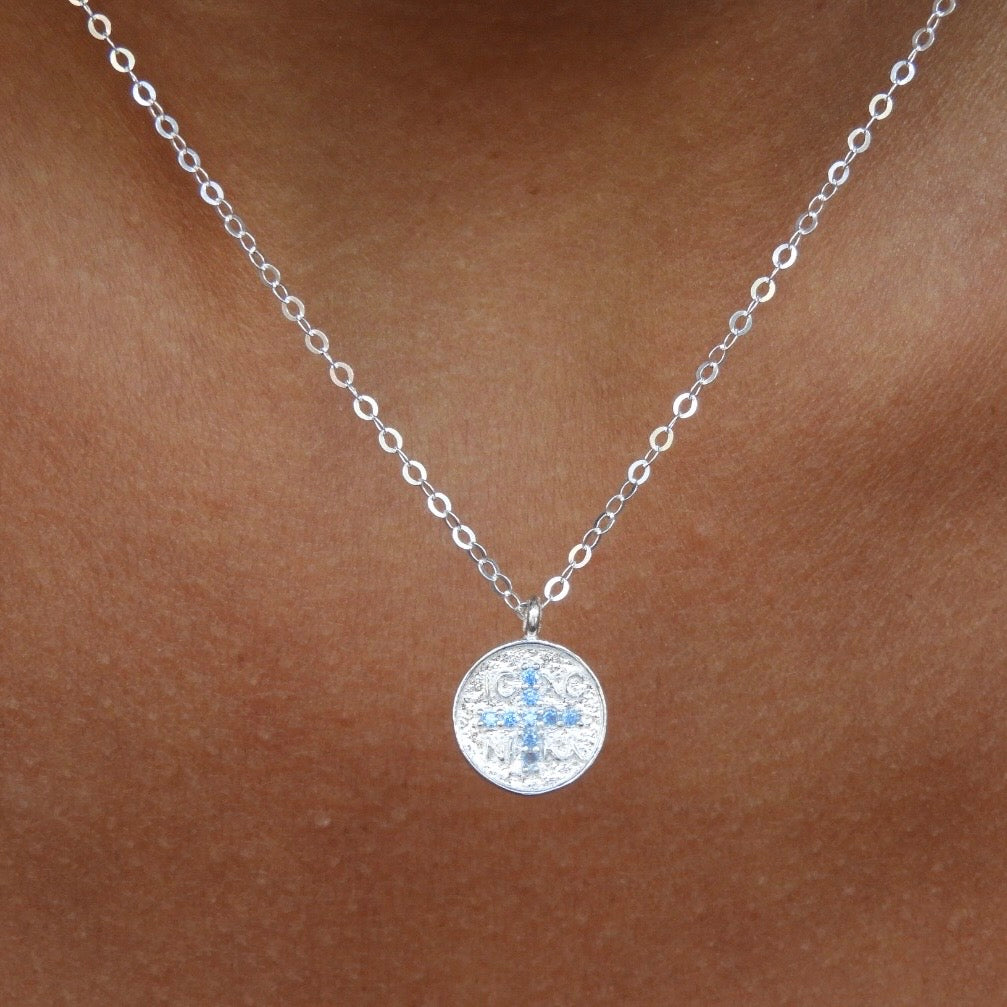 ICXC NIKA Blue Silver Cross Necklace
