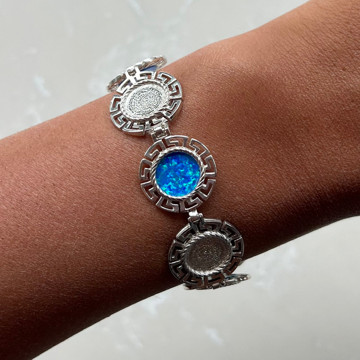 Blue Opal Phaistos Silver Chain Bracelet