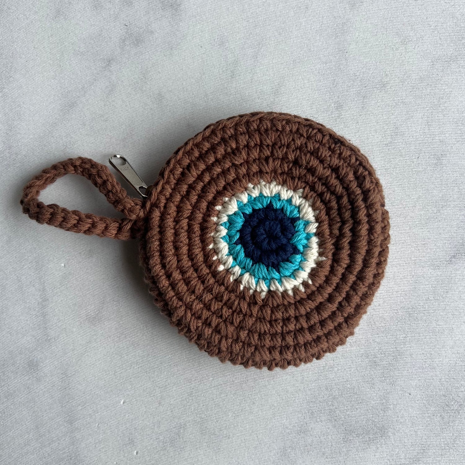 Brown Round Crochet Evil Eye Purse