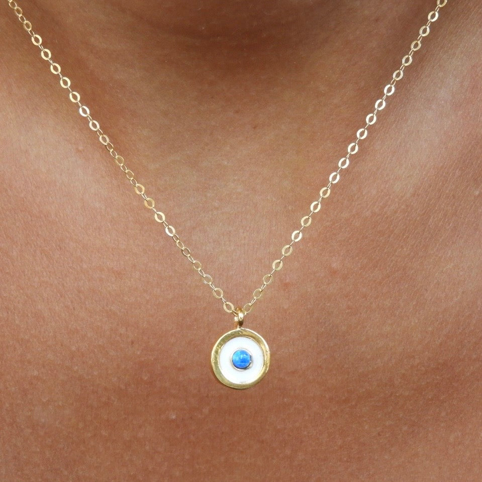 Blue Opal Eye Gold Necklace