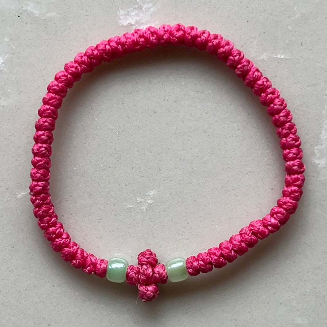 Komboskini Greek Orthodox Prayer Rope Bracelet - Hot Pink