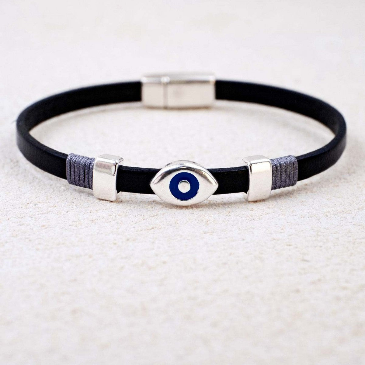 Achilles Eye Black Leather Bracelet