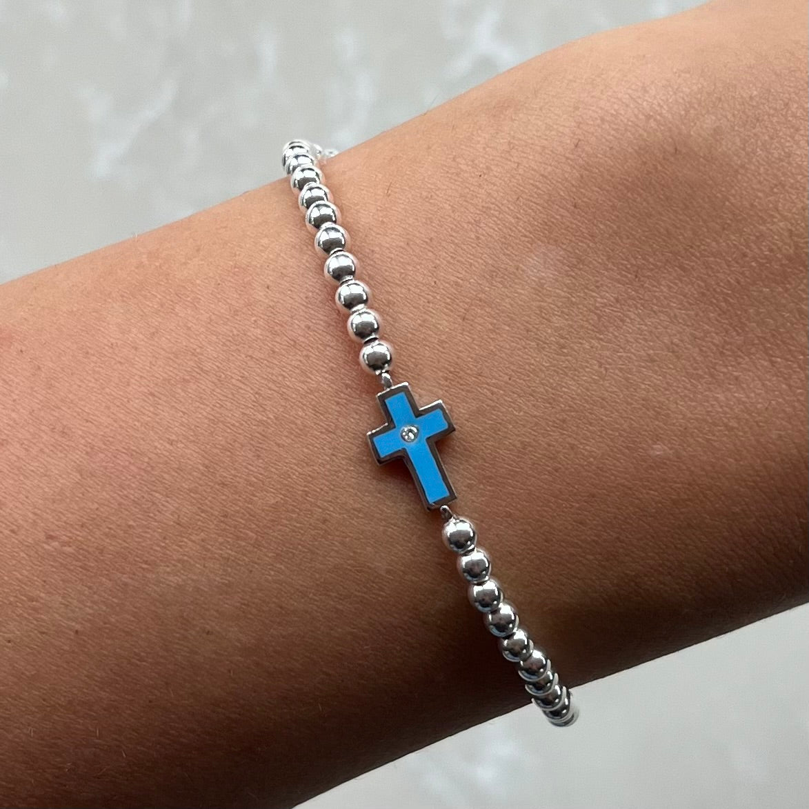 Mia Light Blue Silver Elastic Bracelet