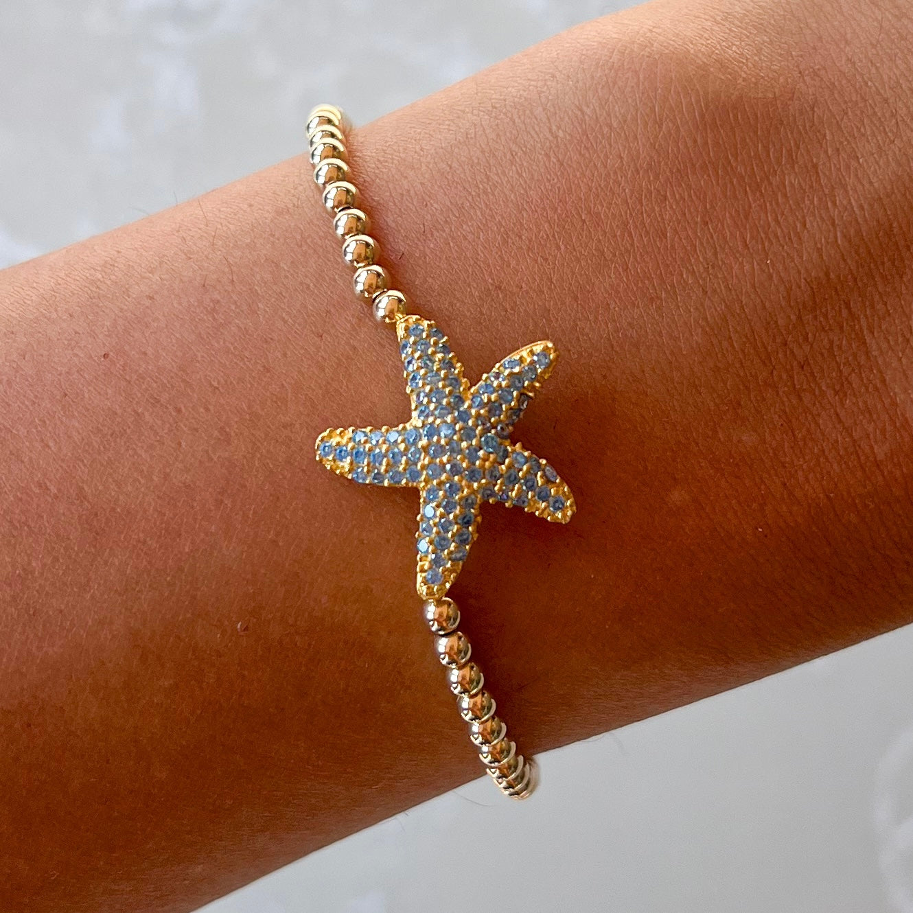 Blue Starfish Gold Elastic Bracelet