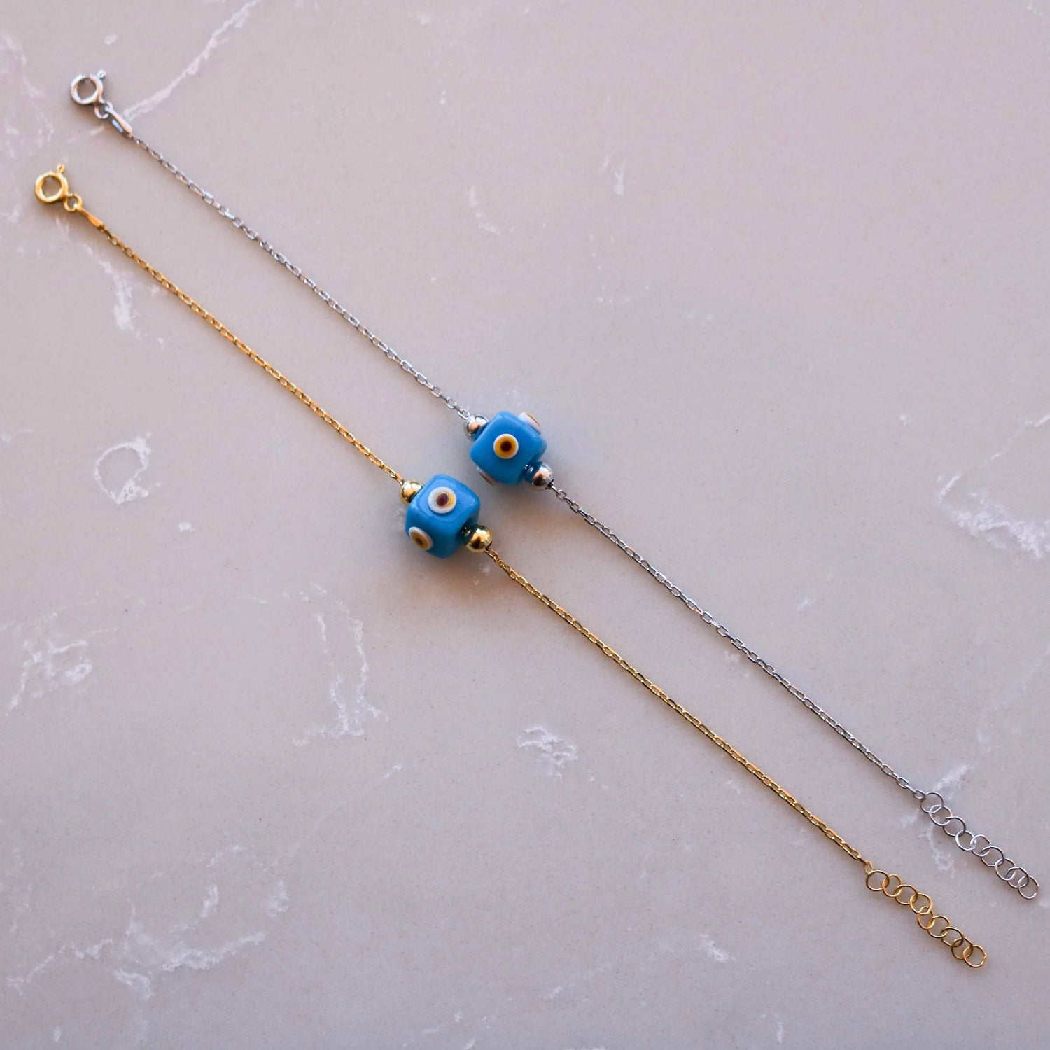 Xandra Evil Eye Greek Blue Bead Chain Bracelet