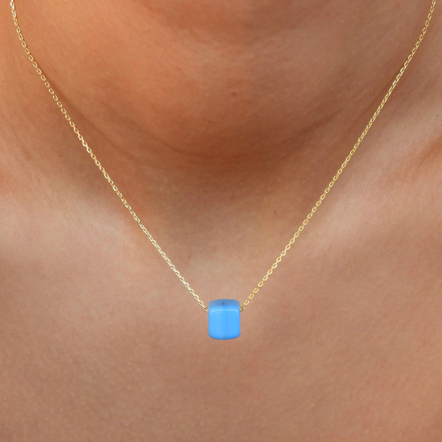 Xandra Greek Blue Bead Gold Necklace
