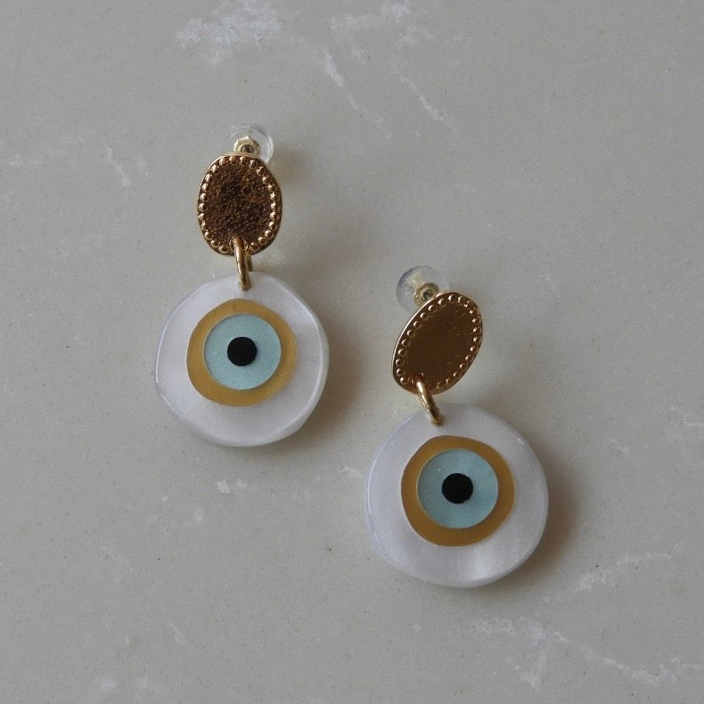 White Evil Eye Drop Earrings
