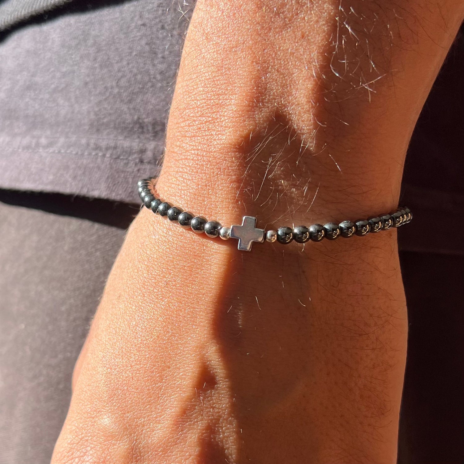 Cross Hematite Stone Elastic Bracelet