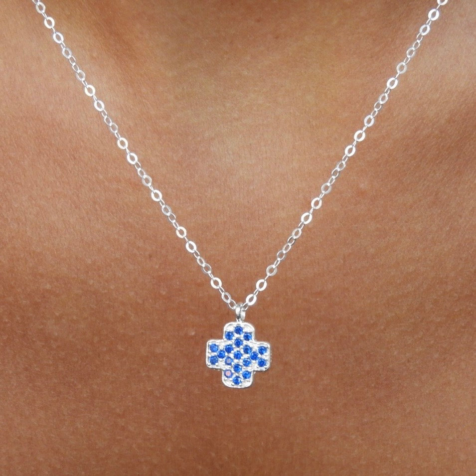 Rebecca Dark Blue Silver Cross Necklace