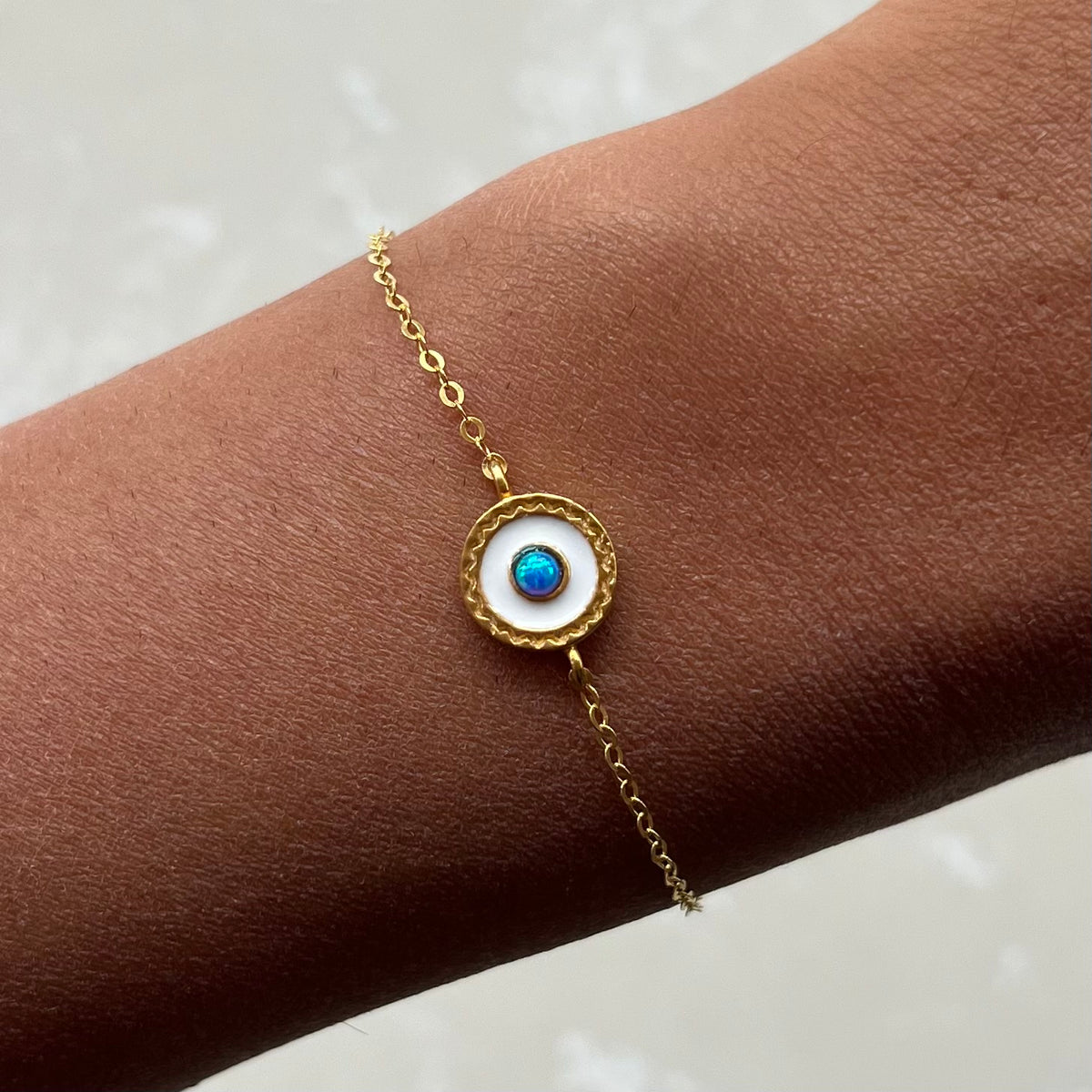 Blue Opal Eye Gold Chain Bracelet