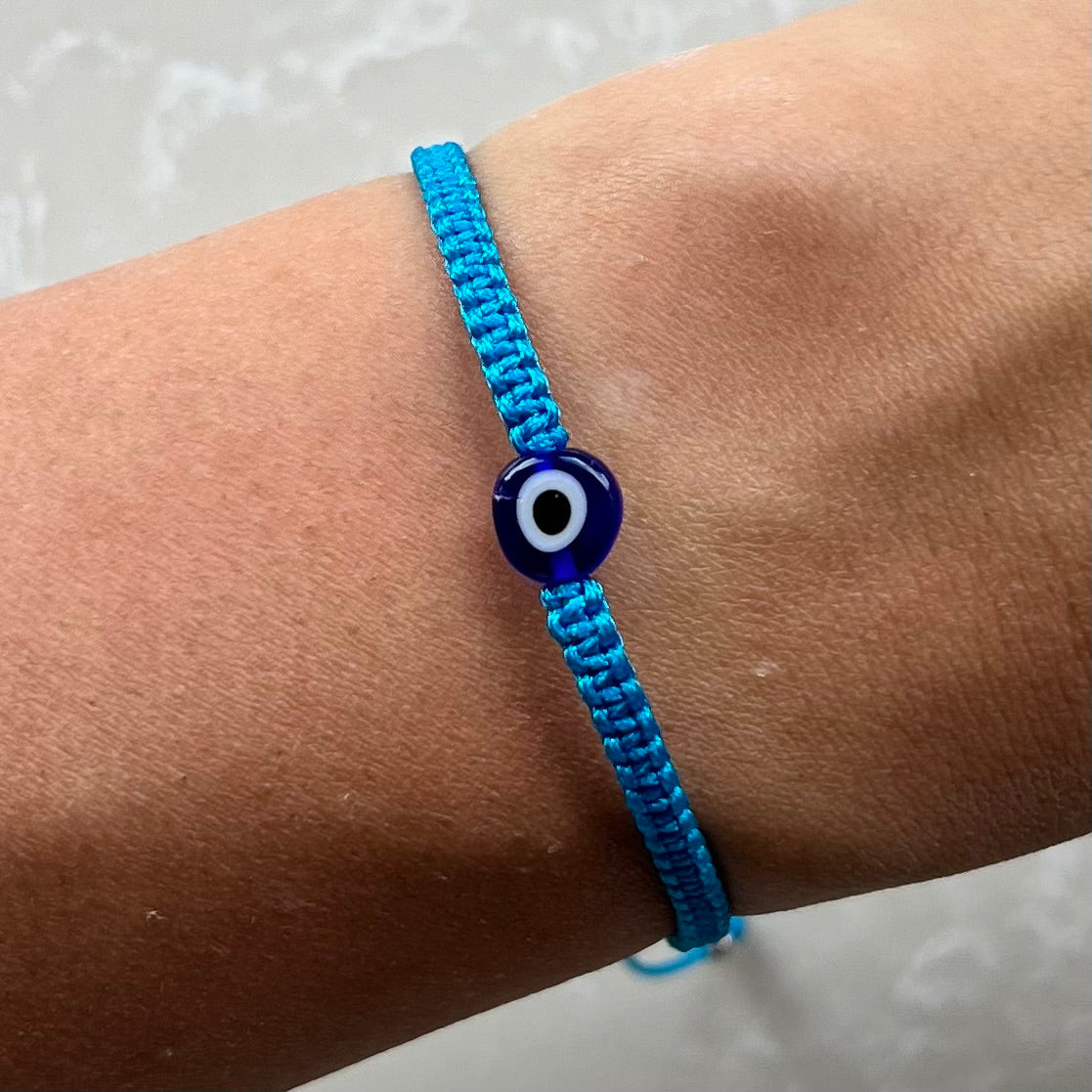 Evil Eye Cord Bracelet Light Blue With Dark Blue Eye