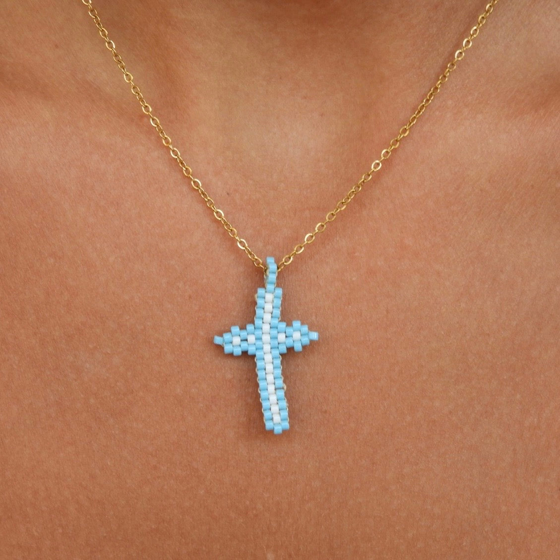 Meli Blue & White Cross Necklace